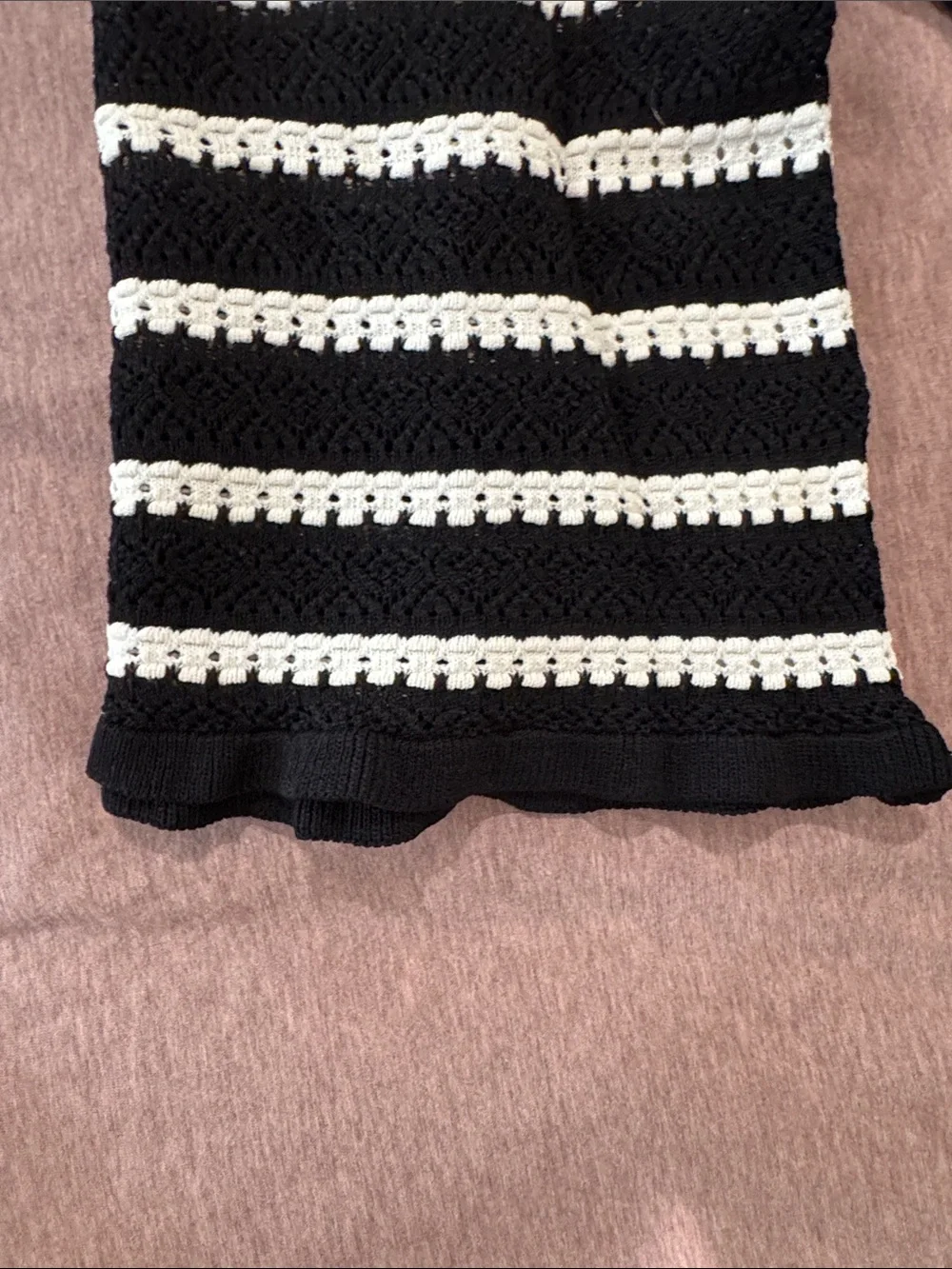 Zara Black & White Striped Crochet Sweater